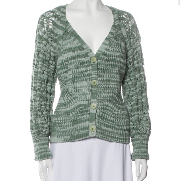 Jonathan Simkhai Adeline Crochet Sleeve V-Neck Cardigan Grandpa Sweater - Picture 5 of 9